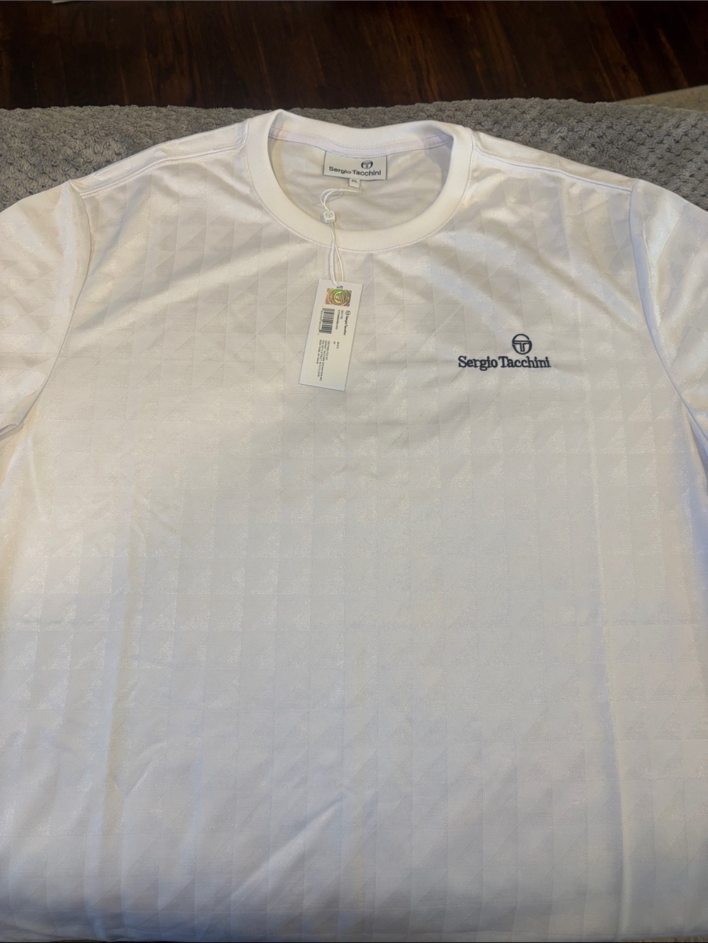 Sergio Tacchini White Short Sleeve Crew Neck Shirt with Navy Logo